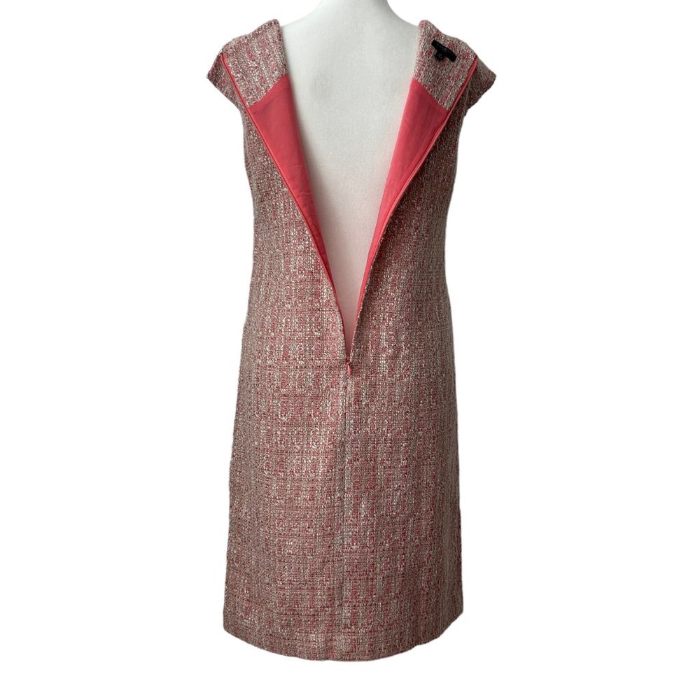 Talbots Petites Pink White Tweed V-Neck Cap Sleeve Sheath Midi Dress (2P) - Picture 5 of 16